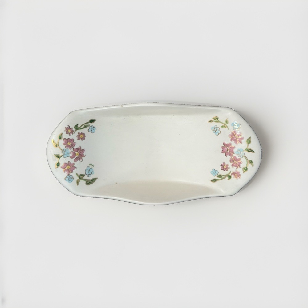Vintage Handmade Hand Painted Pottery Trinket Candy Dish Floral 1970's